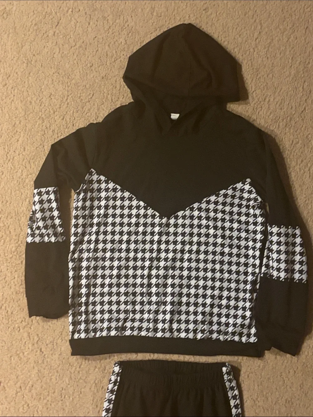 Black Houndstooth Hoodie & Jogger Set
